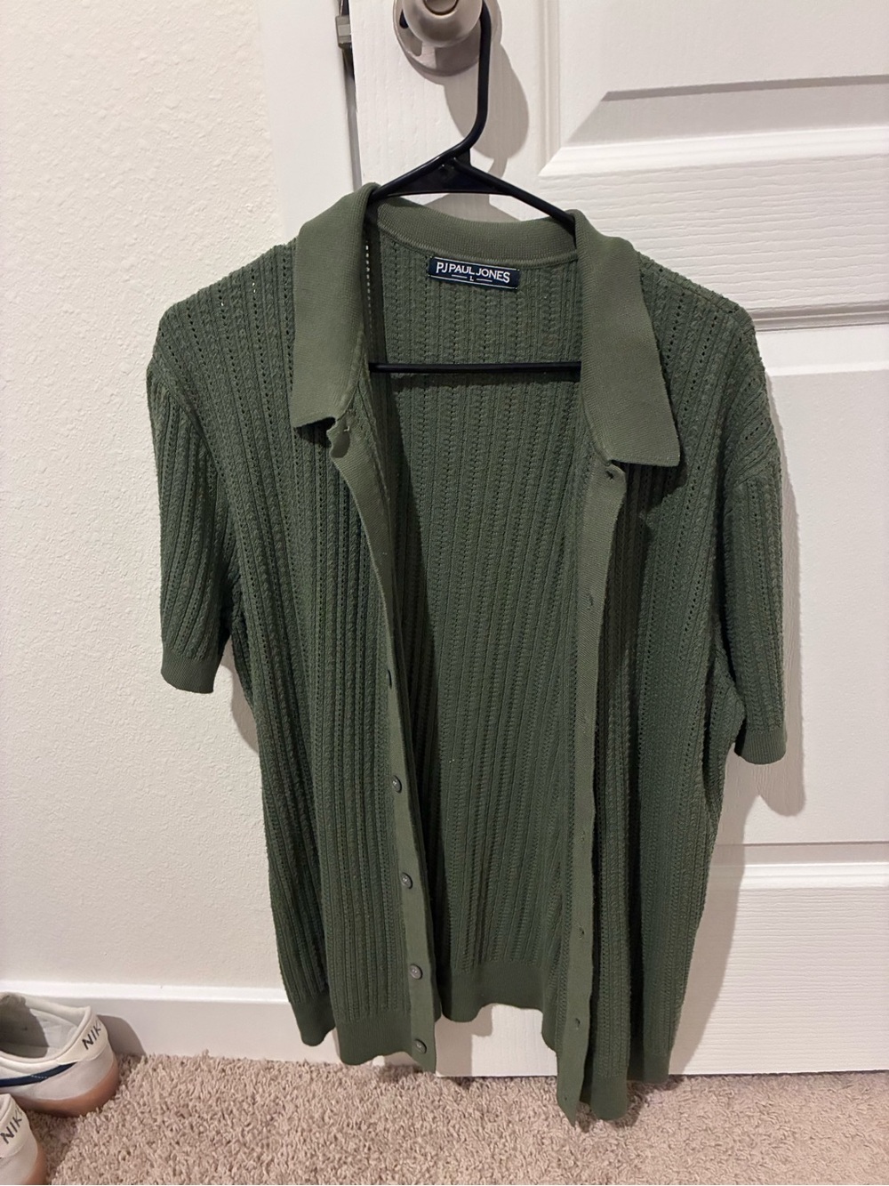 PJ Paul Jones Olive Green Knit Button-Up Polo